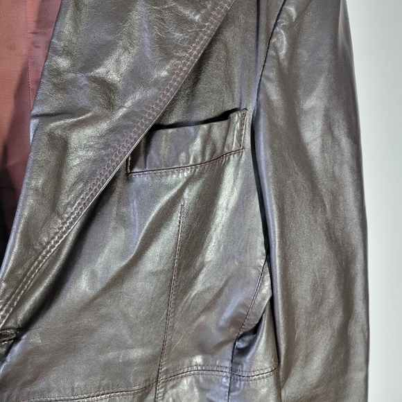 Vintage Mens J Riggings Leather Blazer Dark Brown Size 42 - Picture 9 of 16